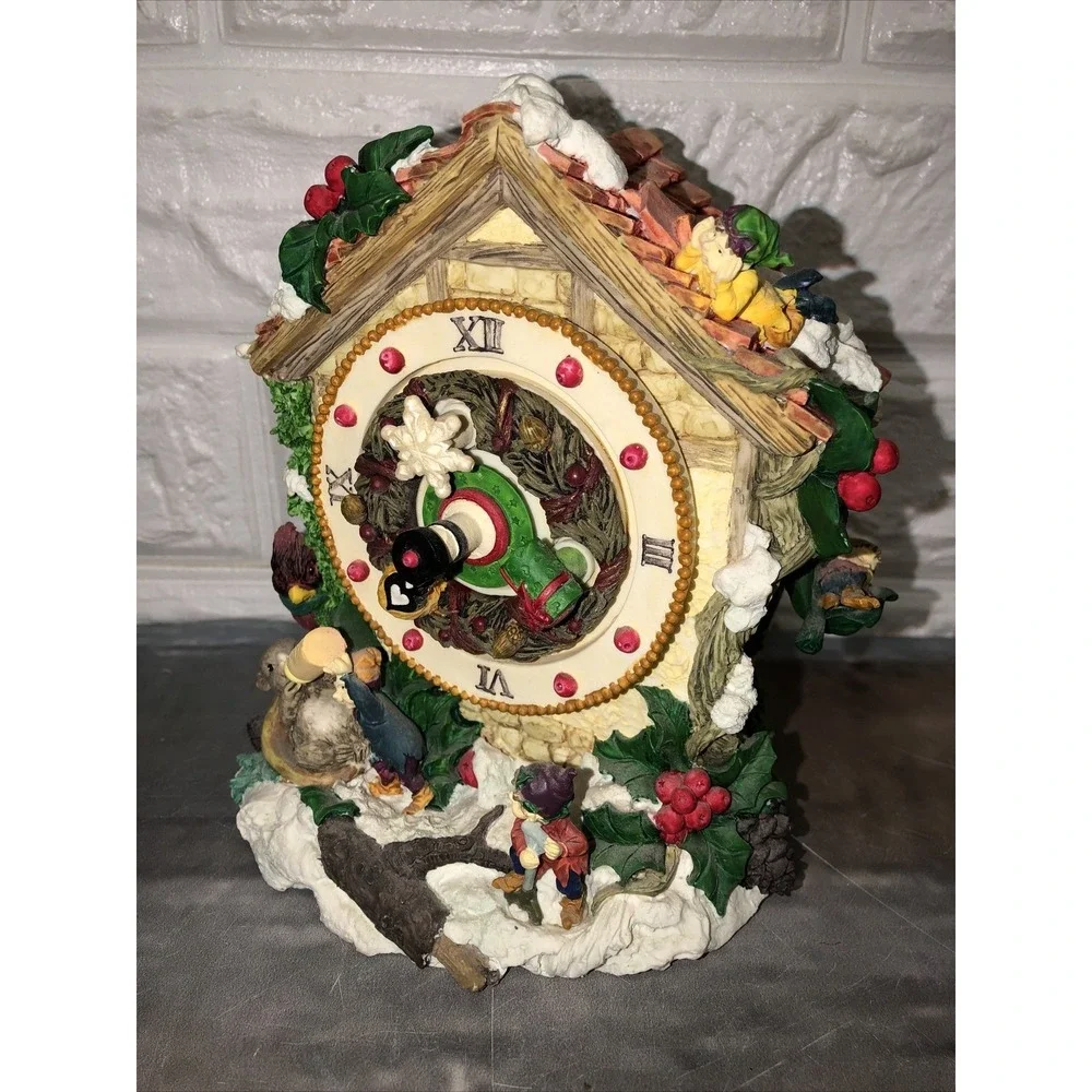 Animated Music Box Ceramic Christmas Clock Figure house Elves 6